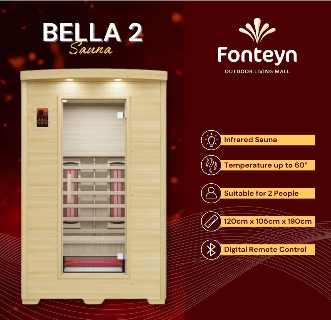 FONTEYN INFRARED CABIN 2 PERSON SAUNA BELLA 2